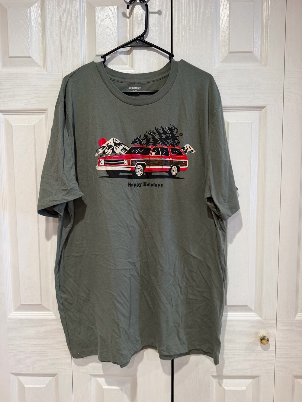 Old Navy Olive Green Holiday Wagon Graphic Tee